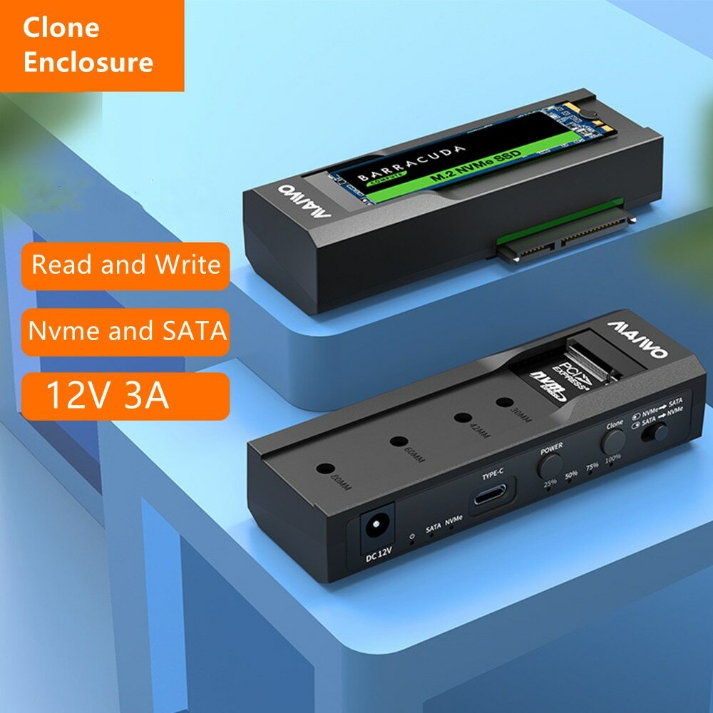 MAIWO Dual Bay M.2 NVME Case and SATA HDD Docking Station Type C 3.1 Docking Station 2.5"/3.5" HDD Enclosure Clone Dup