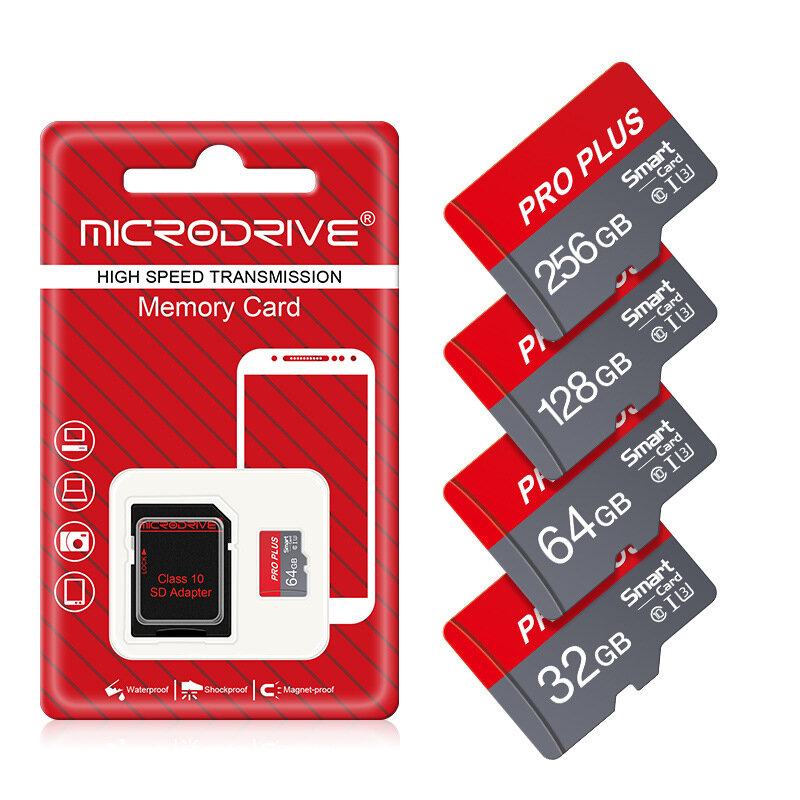 Microdrive Pro Plus TF Memory Card 64G/128G/256G Class10 High Speed Micro SD Card Flash Card Smart Card for Phone Camera Driving