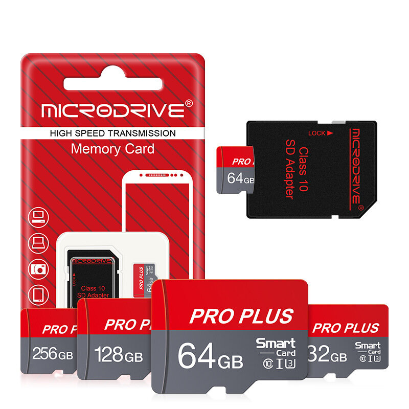 Microdrive Pro Plus TF Memory Card 64G/128G/256G Class10 High Speed Micro SD Card Flash Card Smart Card for Phone Camera Driving