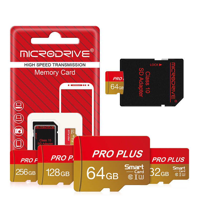 Microdrive Pro Plus TF Memory Card 64G/128G/256G Class10 High Speed Micro SD Card Flash Card Smart Card for Phone Camera Driving