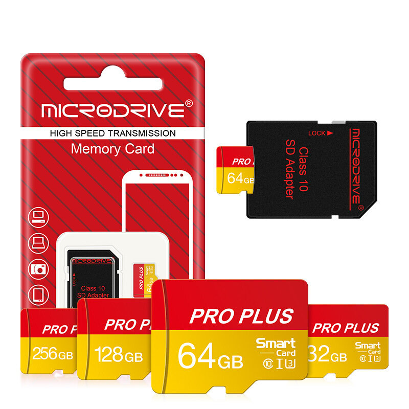 Microdrive Pro Plus TF Memory Card 64G/128G/256G Class10 High Speed Micro SD Card Flash Card Smart Card for Phone Camera Driving