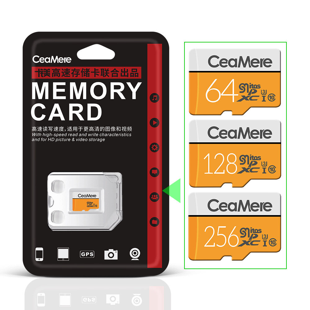 Ceamere Memory TF Card 256GB/128GB/64GB Class10 High Speed Micro SD Card Flash Card Smart Card for Phone Camera Driving Recorder