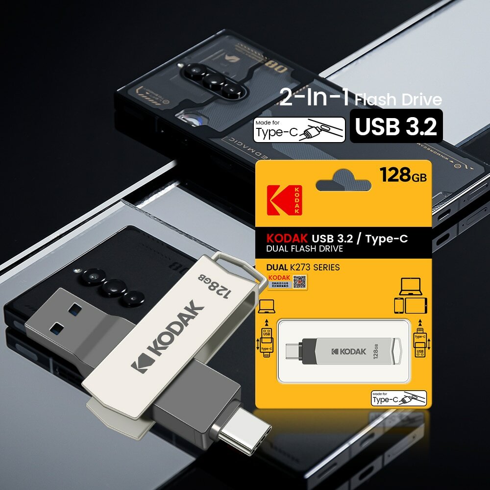 Kodak K273 2 in 1 Type C & USB3.2 Flash Drive 256GB OTG Metal USB Stick Pendrive Cle OTG USB Flash Stick