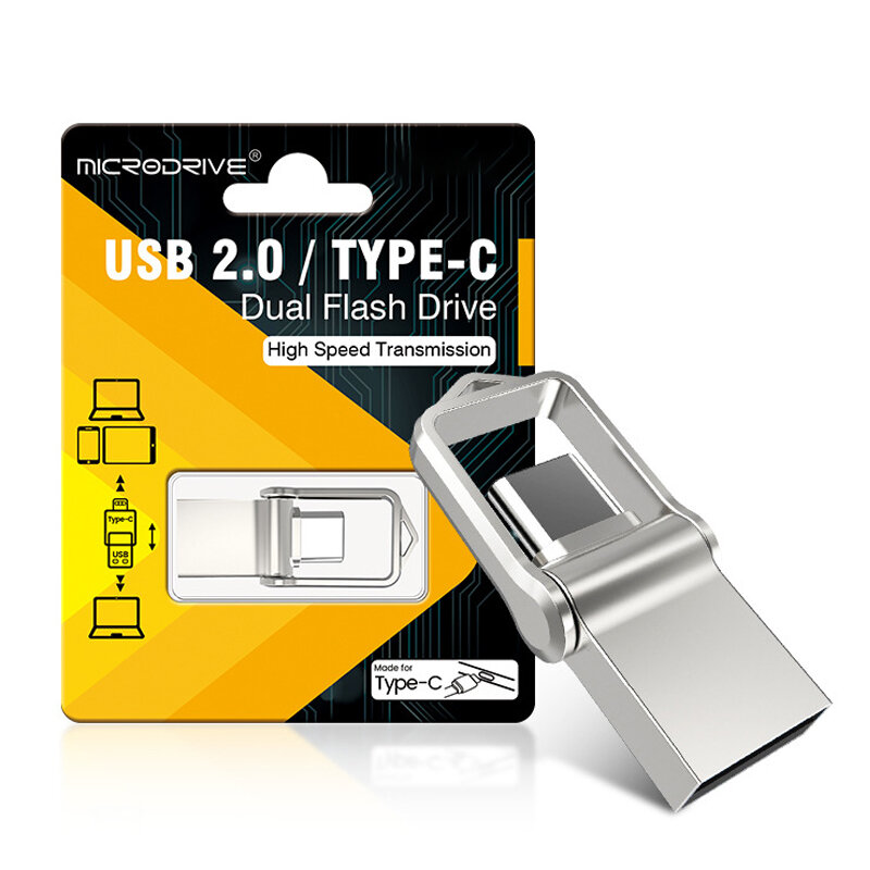 Microdrive 128GB USB Flash Drive Type-C/USB2.0 Dual Interface High Speed Pendrive Portable Memory U Disk for Phone Computer