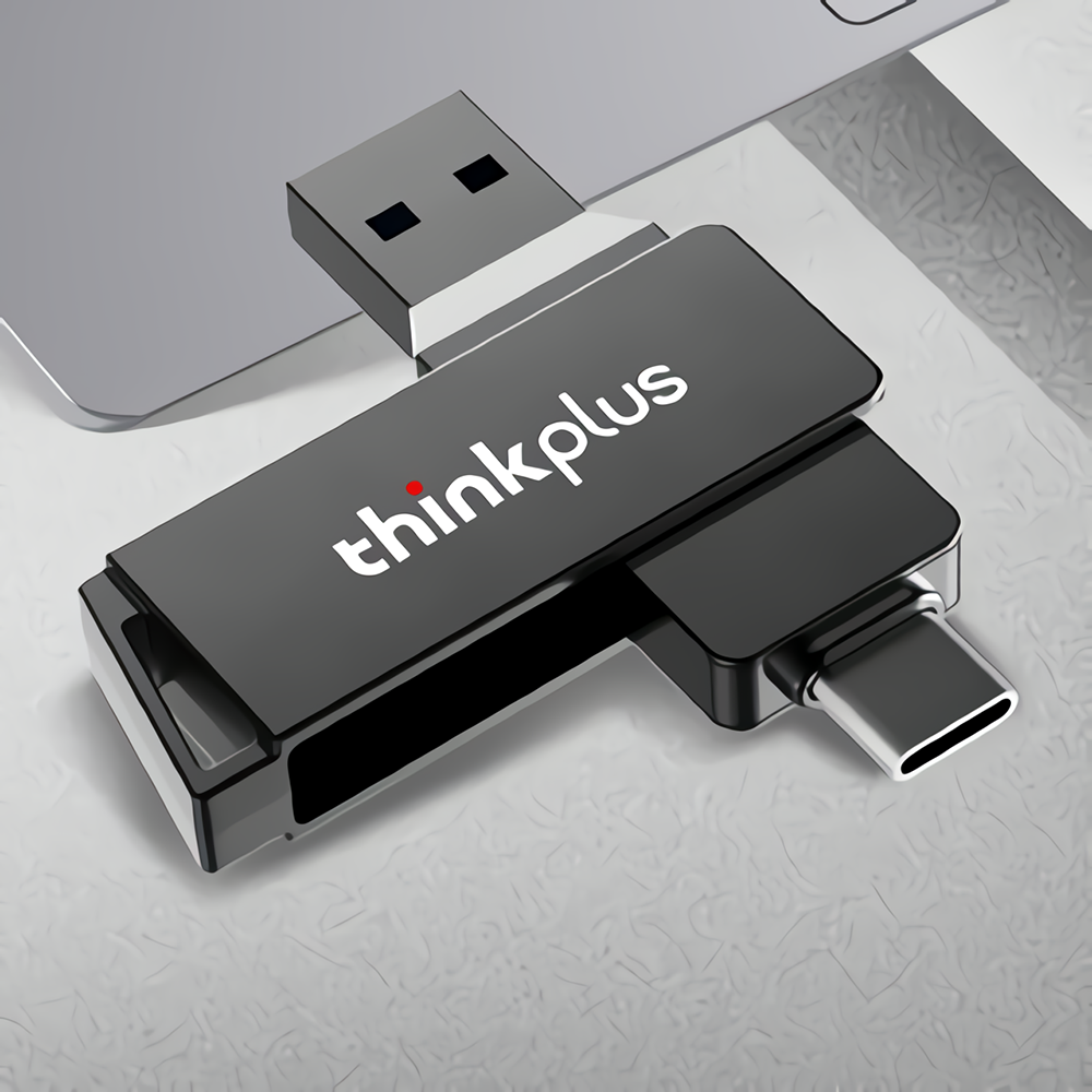 Lenovo Thinkplus MU251 USB3.0 Type-C Flash Drive 64GB 128GB 256GB Dual Interface Pendrive 360° Rotatable USB Memory Disk