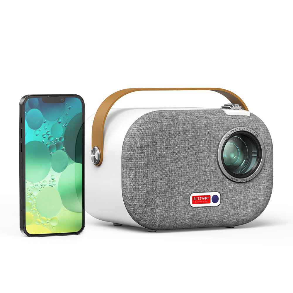 Blitzwolf®V2 1080P Android Projector Automatic Keystone Correction 5G-WIFI 200ANSI Lumens Android 9.0 Google Assistant Porta