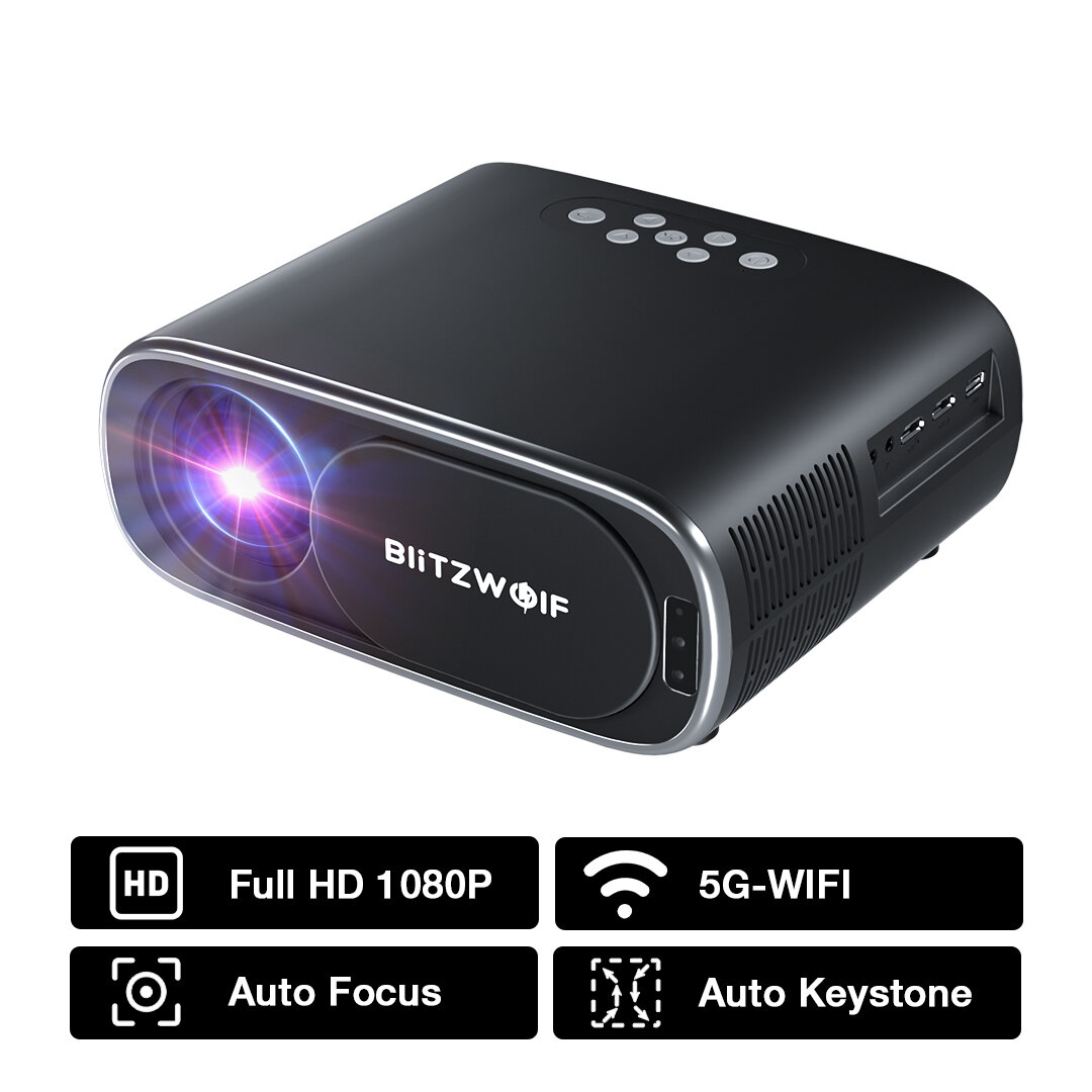 BlitzWolf®BW-V4 1080P Projector 5G-WIFI Mirroring Wireless Auto Focus Auto Keystone Correction Lens Protection Automatic Sli