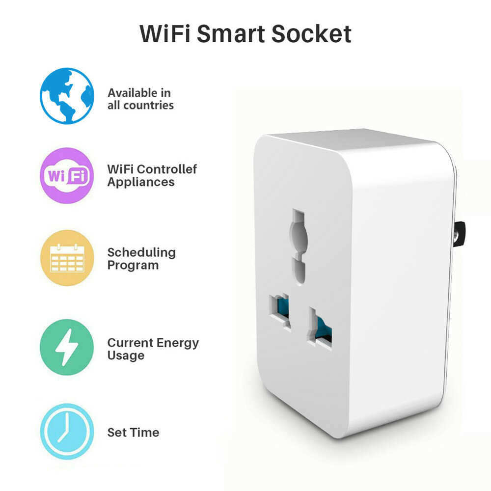 Wifi bluetooth Socket 10A 15A Switch Plug APP Control Timing Function Power Saving Remind Smart Sensor