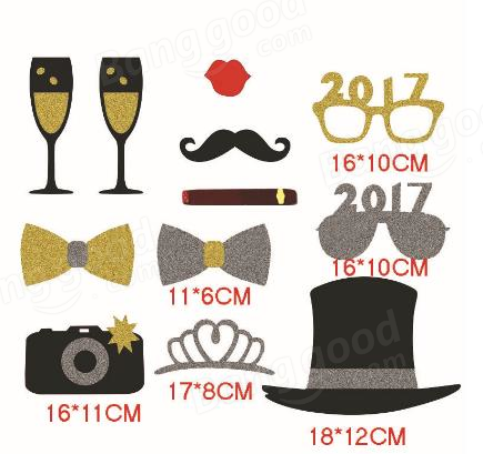 12Pcs Happy New Year Eve Party Photo Booth DIY Mask Mustache Stick Props COD