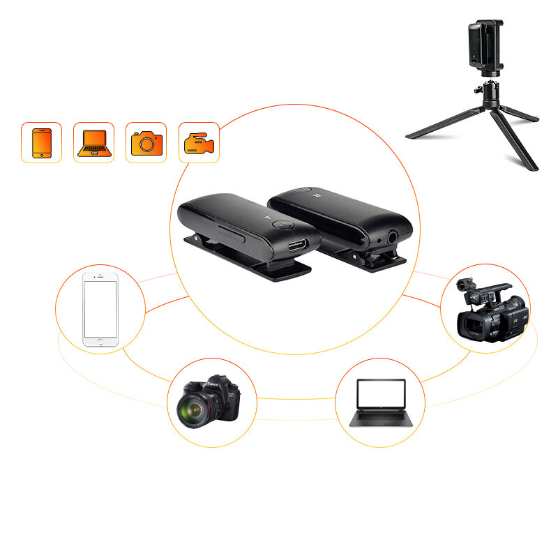 Kaopomic 1T1R Wireless Microphone System with Mini Tripod for DSLR Camera Camcorder Mobile Phone PC Live Broadcast Lavalier Cond