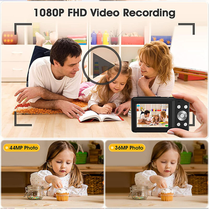 DC403 1080P 44MP Digital Camera with 2.4inch IPS Display 16X Zoom Facial Identification 700mAh Children Camcorder for Beginner P