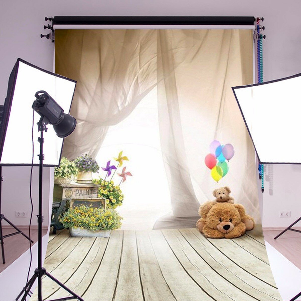 (Clearance Price)3x5FT Vinyl Kids Child Photography Backdrop Ballon Bear Curtain Photo Background