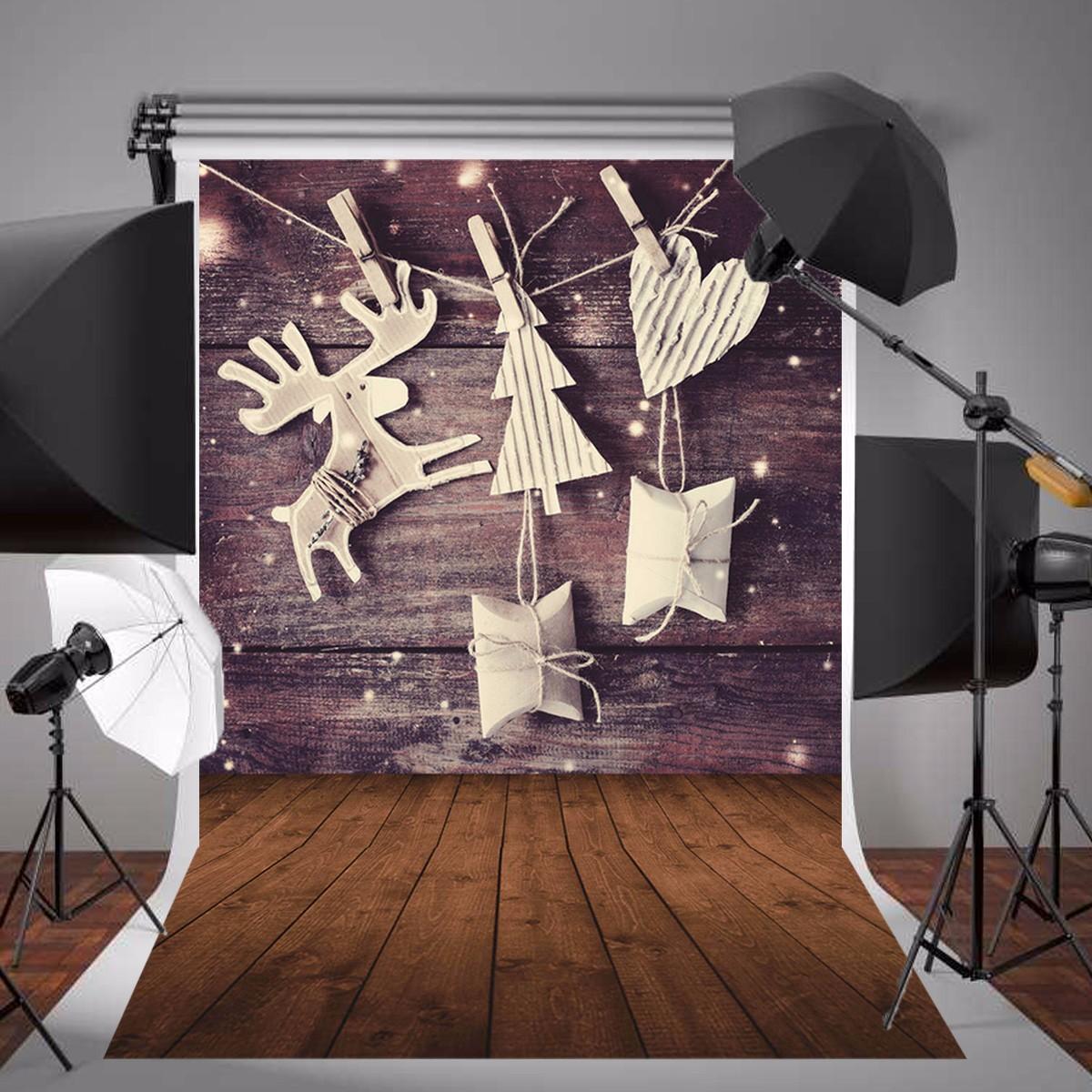 5 x 7 FT Christmas Theme Christmas Gift Elk Wood Board Photo Vinyl Background COD