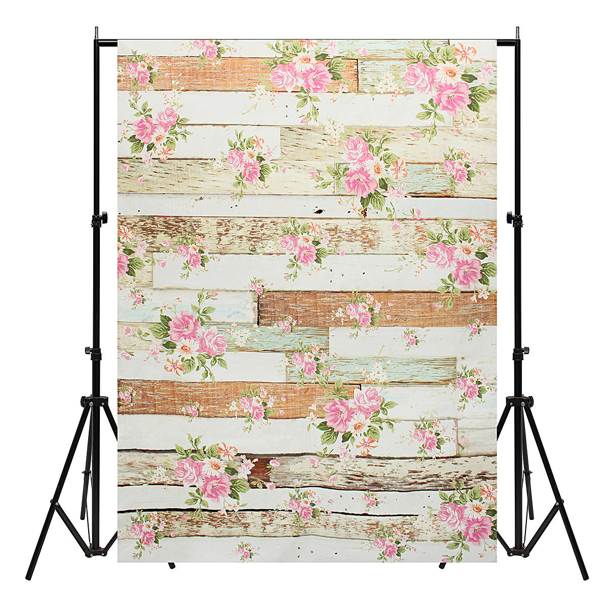 5x7FT Vintage Pink Flowers Wooden Floor Wall Photo Studio Background Backdrop Cloth