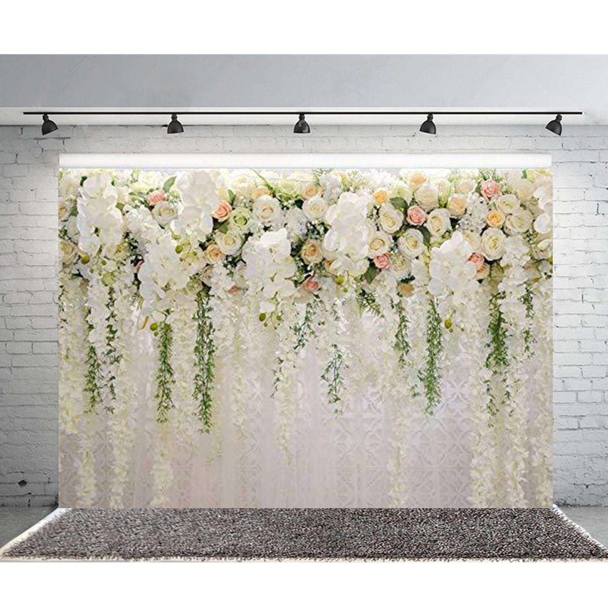 3x5FT 5x7FT 7x10FT Vinyl Pink White Rose Flower Wedding Photography Backdrop Background Studio Prop