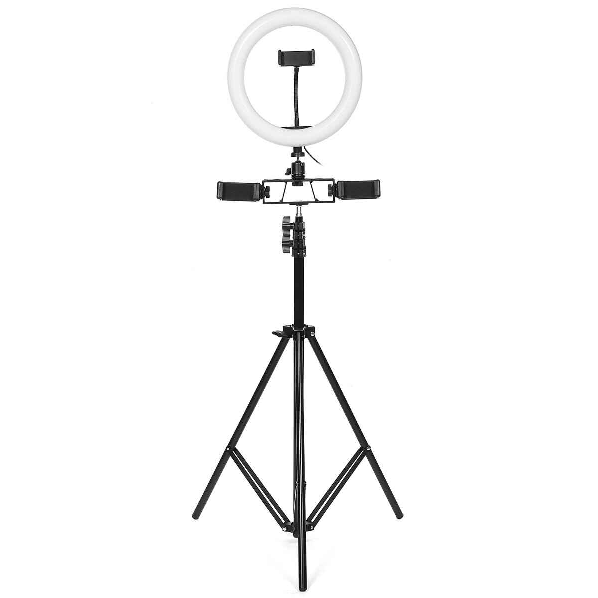 26cm LED Ring Light 3 Color 10 Brightness Dimmable Fill Light with Tripod Stand Dual Phone Clip for Youtube Live Stream Tiktok B