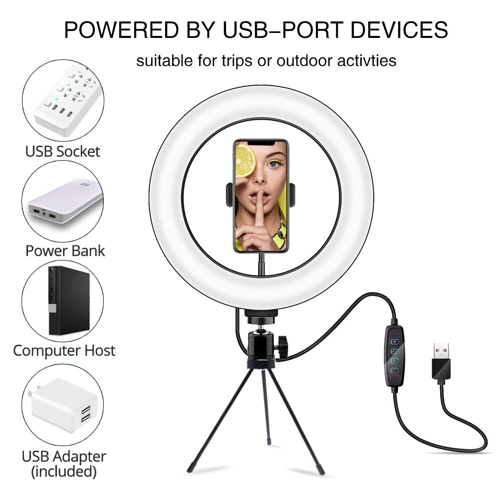 Mcoplus LE-10 18W 3200K-5500K 10inch Dimmable LED Selfie Ring Light USB Photography Video Fill Light with Phone Holder Mini Ball