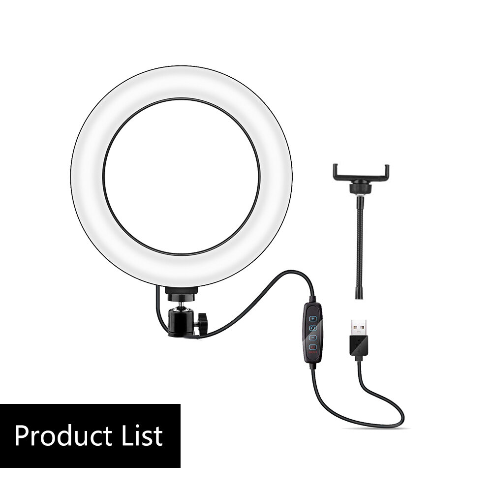 Mcoplus LE-10 18W 3200K-5500K 10inch Dimmable LED Selfie Ring Light USB Photography Video Fill Light with Phone Holder Mini Ball