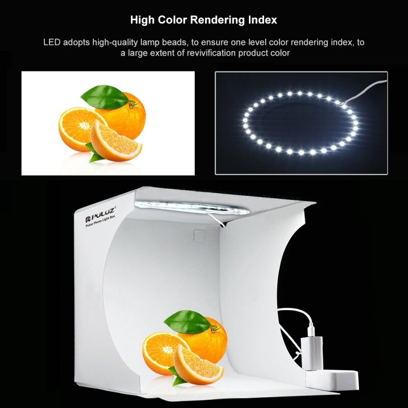 PULUZ 3 Color Portable Studio Set Temperature LED Ring Light Highlight Small Photo Lighting Studio Shooting Tent Box Kit with 6