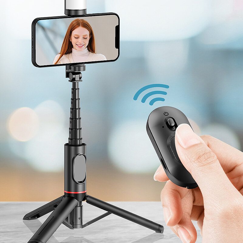 Q12S Portable Wireless bluetooth Phone Telescopic Selfie Stick Tripod with Filling Light Multifunctional Mobile Phone Gimbal for