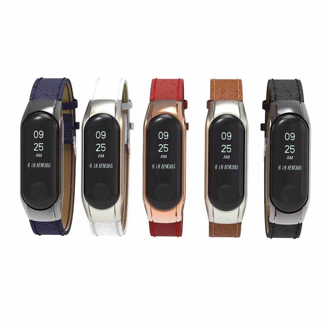 Bakeey Leather Strap with Metal Frame Replacement Wristband for Xiaomi Mi Band 3 Smart Bracelet Non-original