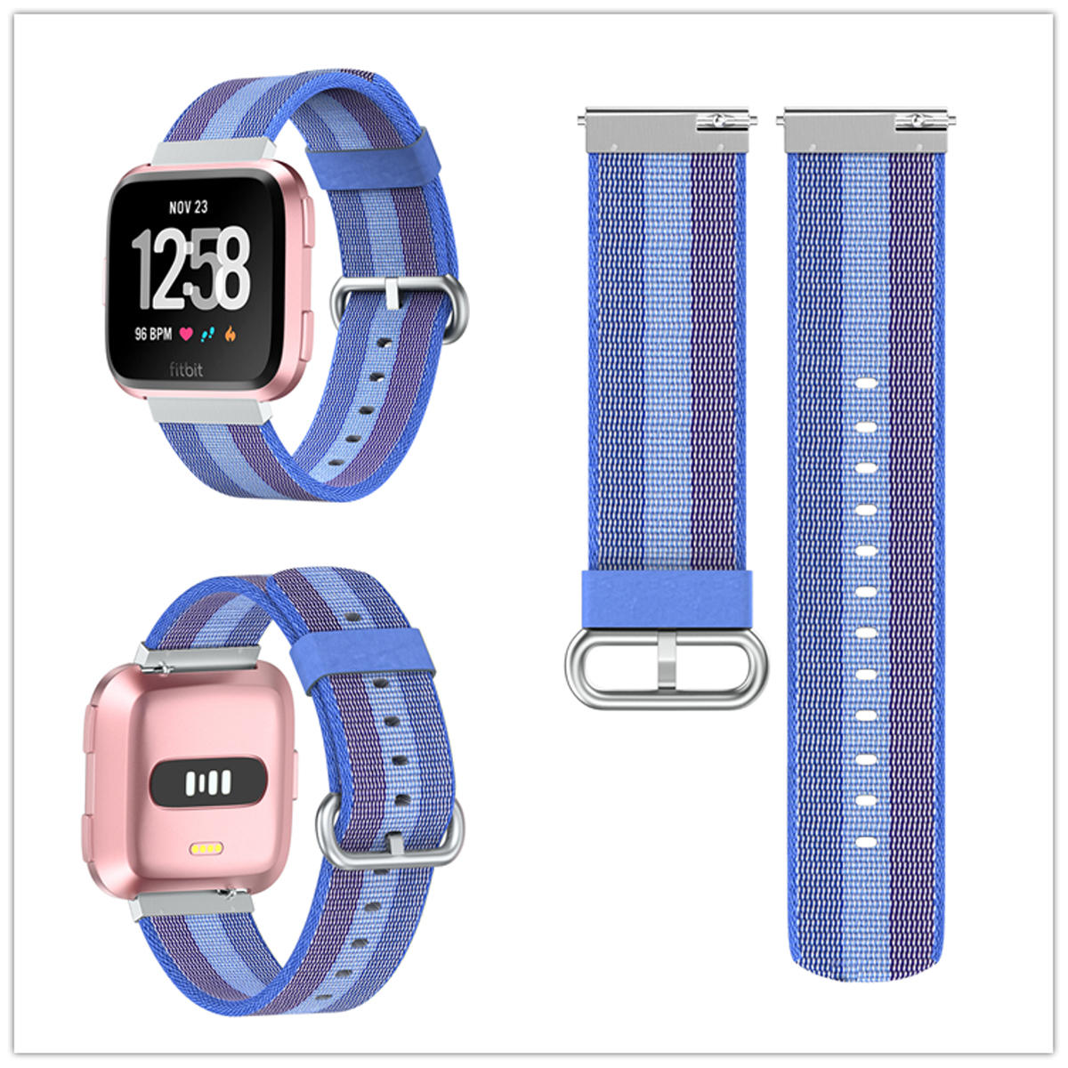 Colorful Nylon Loop Watch Band Strap Replacement for Fitbit Versa Breathable Fabric