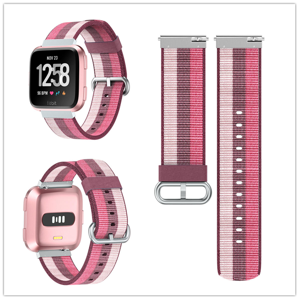 Colorful Nylon Loop Watch Band Strap Replacement for Fitbit Versa Breathable Fabric