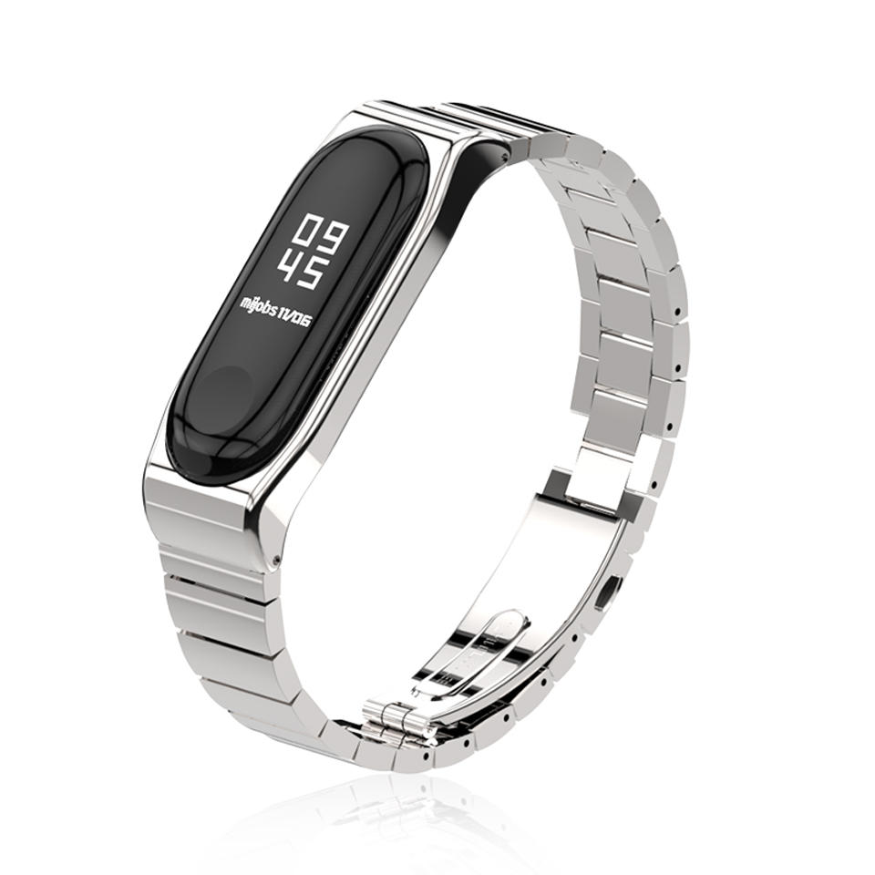 Mijobs Anti-lost Metal Pro Strap Simple Design Watch Band Full Steel Watch Strap for Xiaomi Mi Band3 Non-original