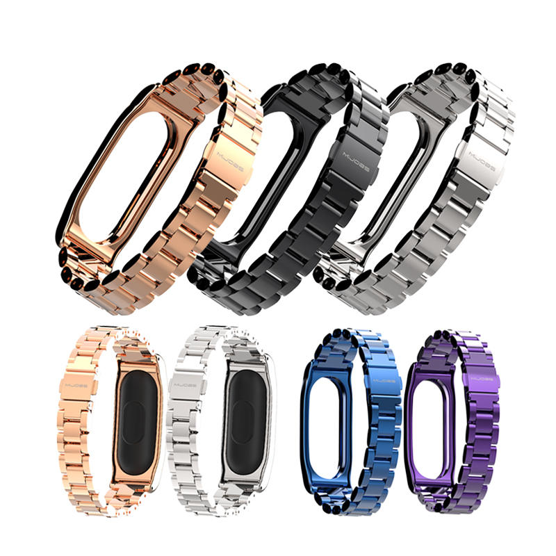 Mijobs Classic Three-bead Wristband Replacement Metal Watch Band for Xiaomi mi band 2 Smart Watch Non-original