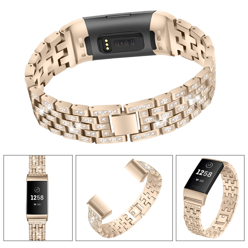 Bakeey Diamonds Elegant Design Watch Band Full Steel Watch Strap for Fitbit Charge 3