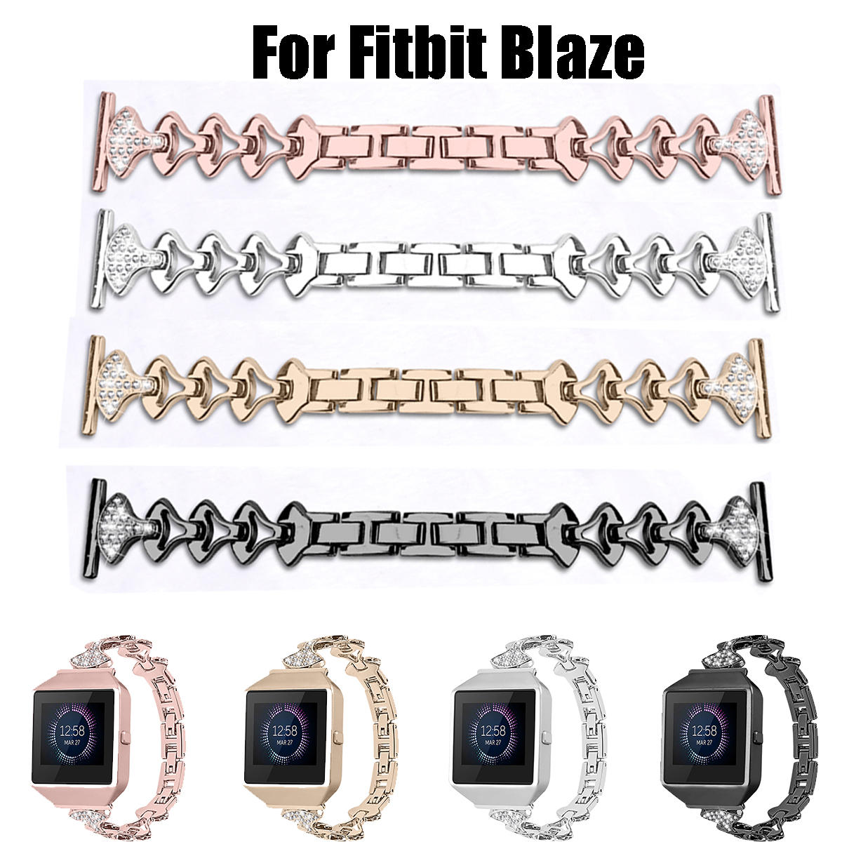 Bakeey Replacement Stainless steel Watch Band Small Fan-shaped Crystal with Watch Frame for Fitbit Blaze Smart Watch