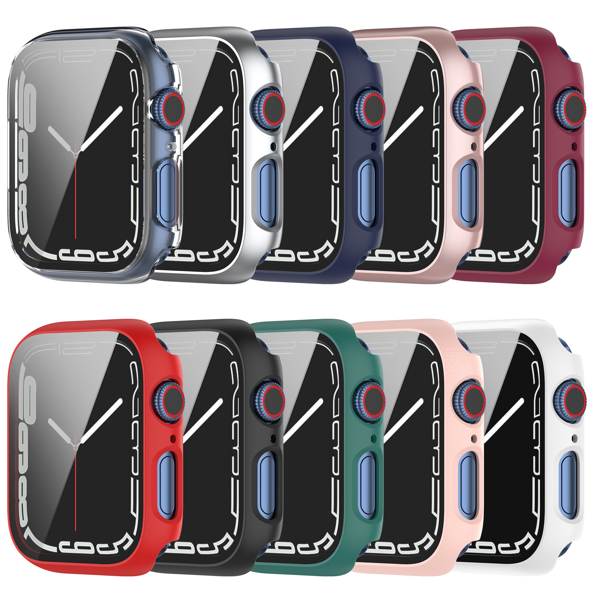 Bakeey Colorful Shockproof Anti-Scratch PC + HD Clear Tempered Glass Full Cover Watch Case Cover for Apple Watch S7 41mm/ 45mm