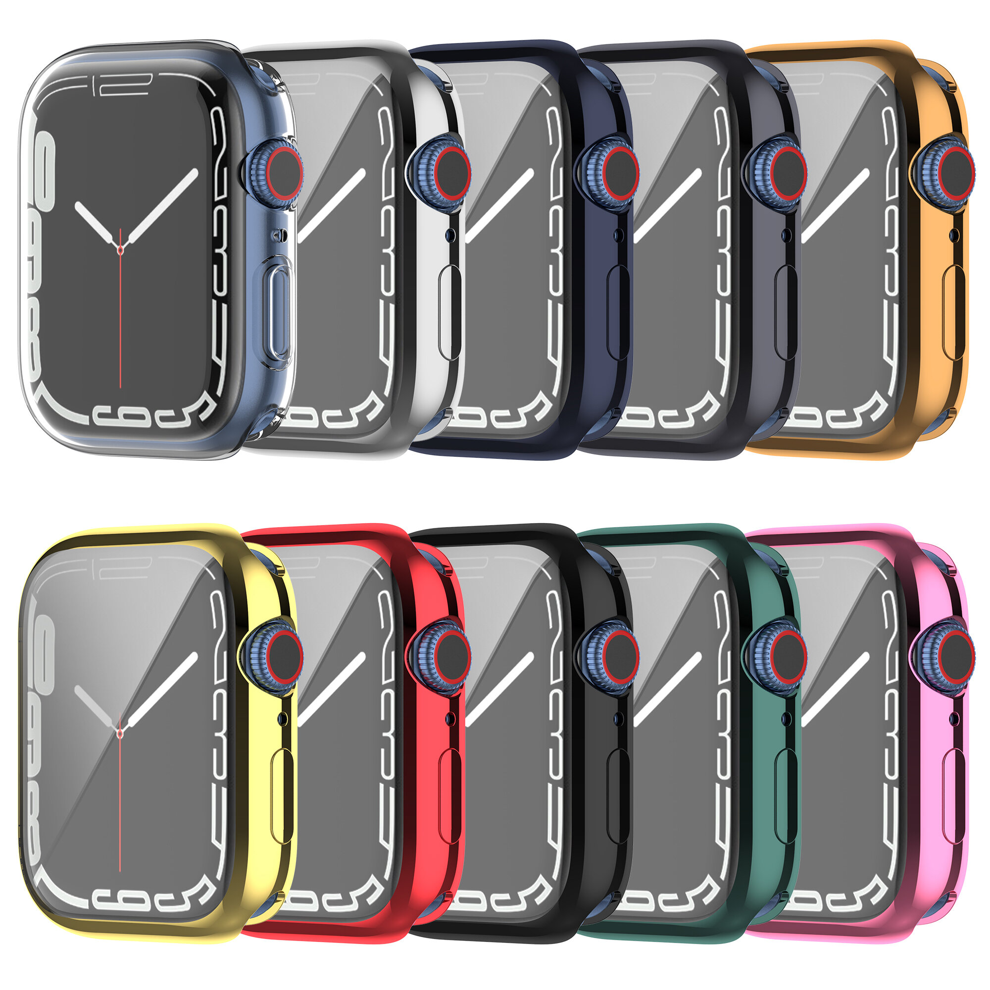 Bakeey Plating Shockproof Anti-Scratch Soft TPU + HD Clear Tempered Glass Full Cover Watch Case Cover for Apple Watch S7 41mm/ 4