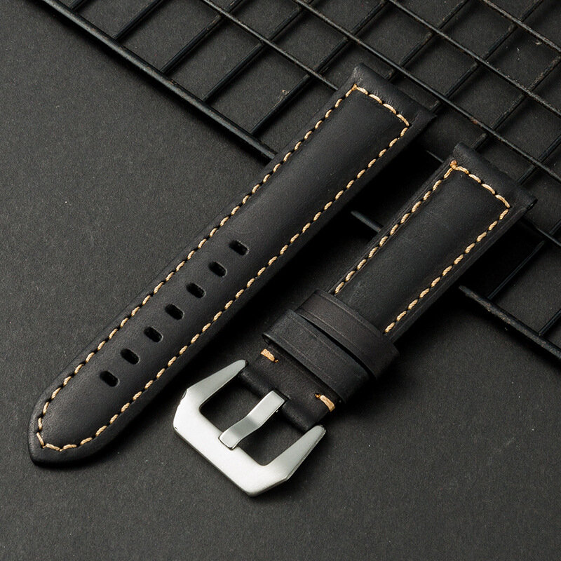 22mm Multi-color Hand-sewn Retro Cow Leather Smart Watch Band Replacement Strap C