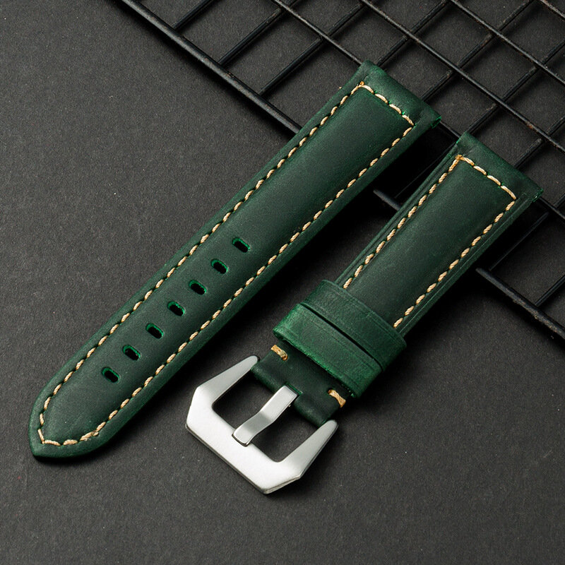 22mm Multi-color Hand-sewn Retro Cow Leather Smart Watch Band Replacement Strap C