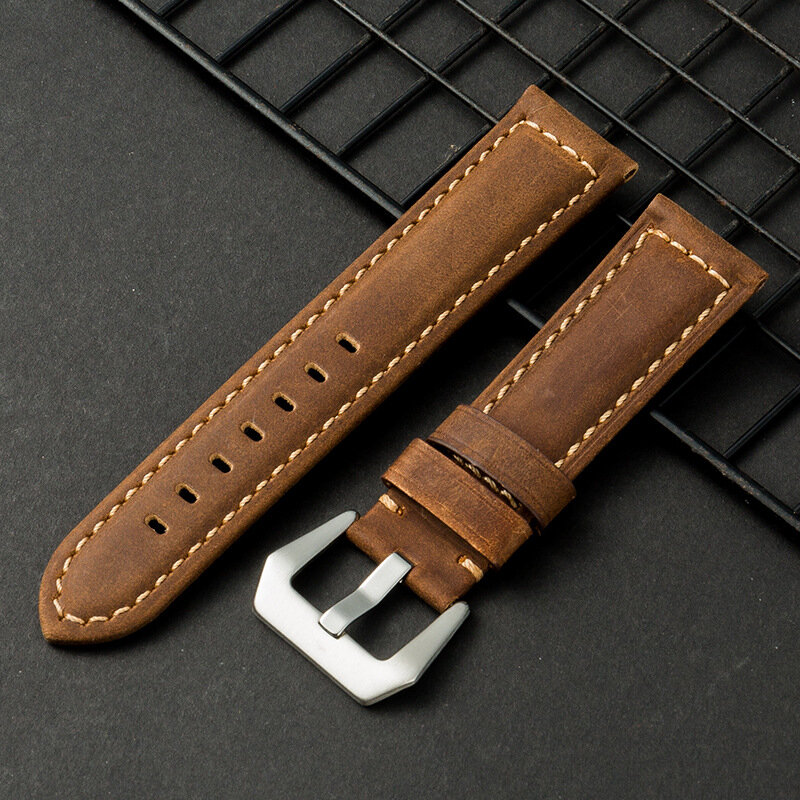 22mm Multi-color Hand-sewn Retro Cow Leather Smart Watch Band Replacement Strap C