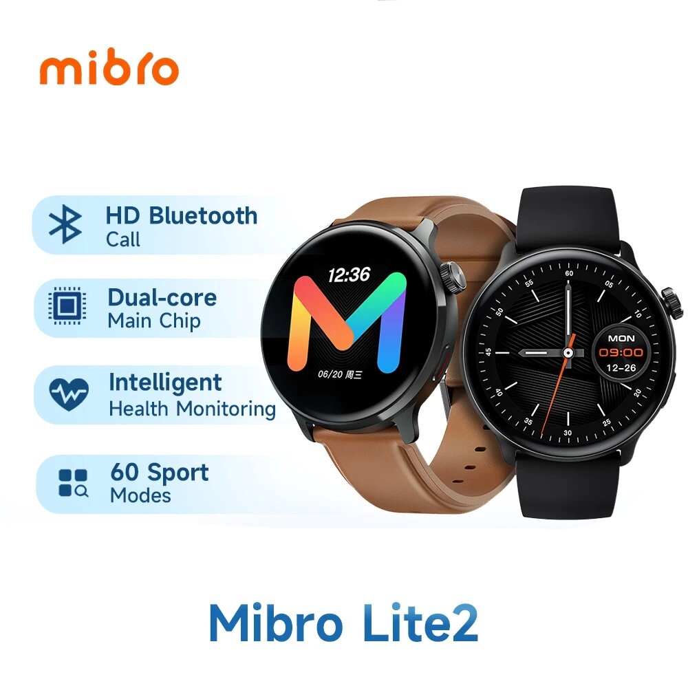 Mibro Lite2 Bluetooth Calling Smartwatch AMOLED Screen SpO2 Sleeping Heart Rate Monitoring 2ATM Waterproof Smart Watch