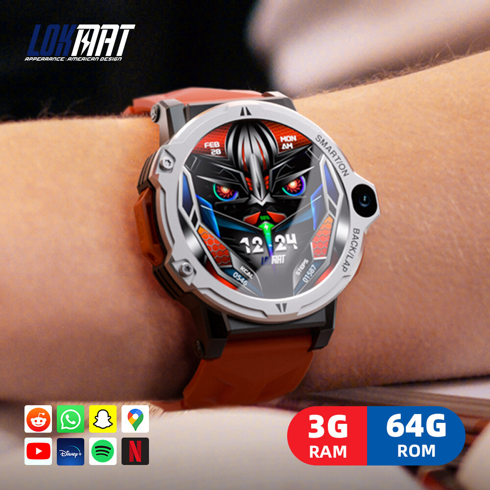 LOKMAT APPLLP 6 PRO 1.54 inch TFT Android 4G Smart Watch Phone Full Round Touch Screen Dual Camera GPS Wifi Call Wacth Heart Rat