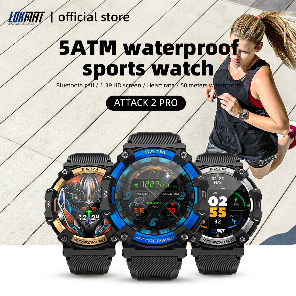 LOKMAT ATTACK 2 PRO 1.39 inch TFT 50 Meters Waterproof SpO2 Blood Oxygen Heart Rate Monitor Multi-sport Modes Smart Watch