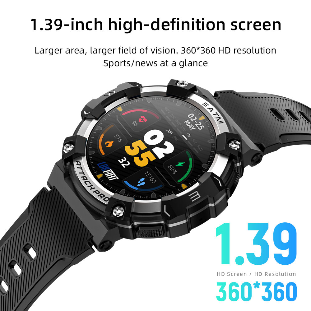 LOKMAT ATTACK 2 PRO 1.39 inch TFT 50 Meters Waterproof SpO2 Blood Oxygen Heart Rate Monitor Multi-sport Modes Smart Watch