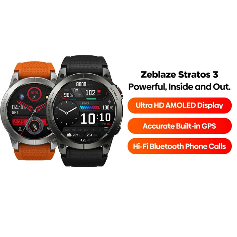 [Flagship 2023] Zeblaze Stratos 3 Premium GPS Smart Watch 1.43 inch Ultra 466*466 Pixels HD AMOLED Display Built-in GPS Hi-Fi Bl