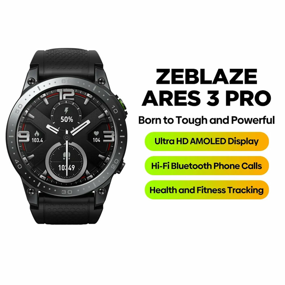 [New 2023]Zeblaze Ares 3 Pro 1.43 inch 466*466 Pxels Ultra HD AMOLED Display HiFi Voice Calling 100+ Sport Modes 24H Health Moni