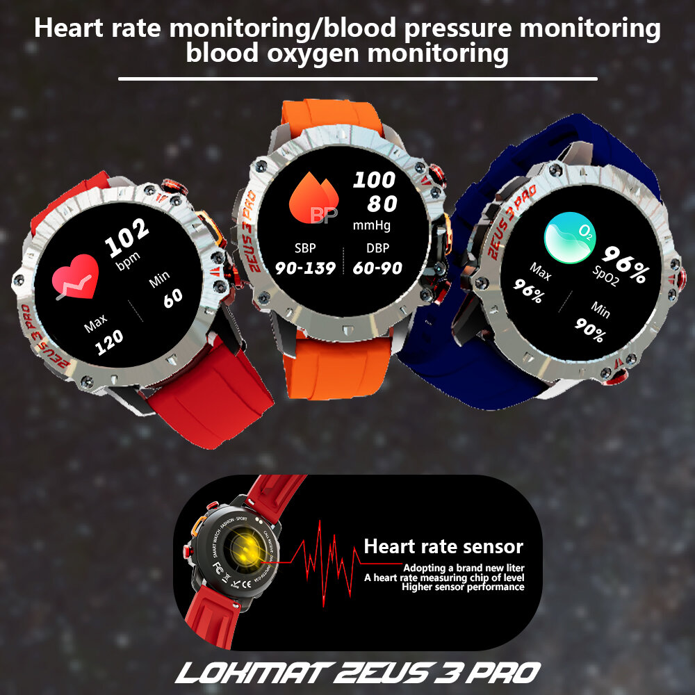 LOKMAT ZEUS 3 PRO 1.39 inch HD Bluetooth Call Notification Heart Rate Blood Oxygen Blood Pressure Monitor Outdoor Sports 50m Wat