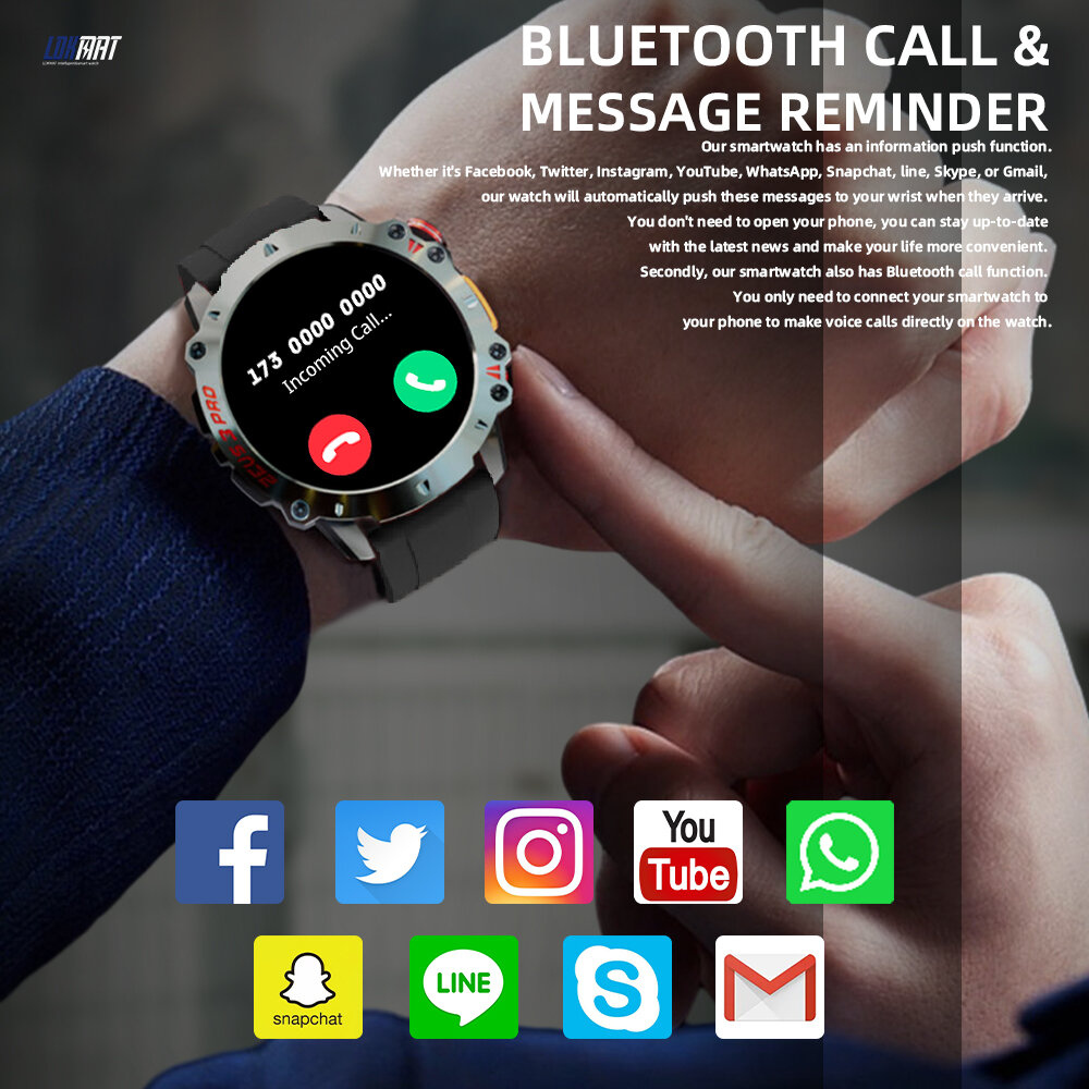 LOKMAT ZEUS 3 PRO 1.39 inch HD Bluetooth Call Notification Heart Rate Blood Oxygen Blood Pressure Monitor Outdoor Sports 50m Wat