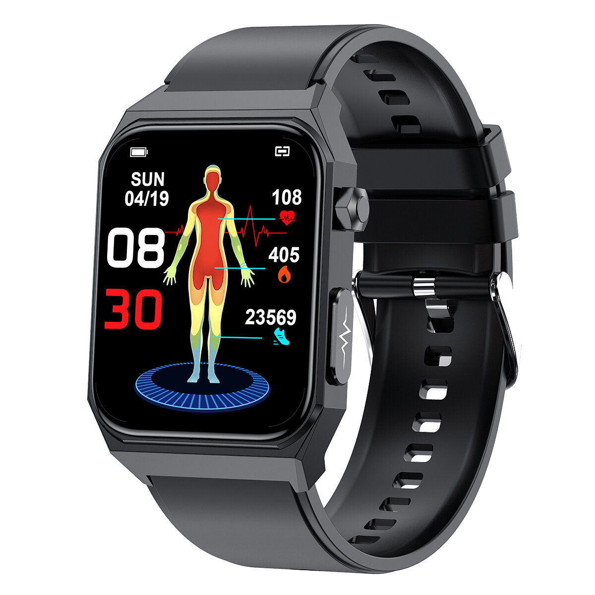 E530 1.91inch HD Screen Heart Rate Blood Pressure Blood Glucose ECG HRV SpO2 Monitor Sleep Monitoring Multi-sport Modes Music Pl