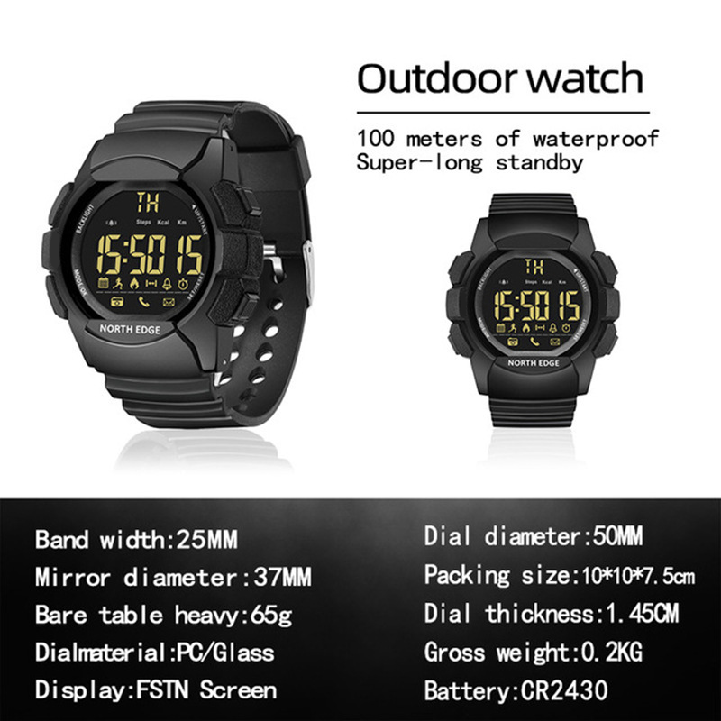 NORTH EDGE AK 100M Waterproof Stopwatch Pedemeter Remote Camera LED Backlit Electronics Display Digital Watch Outdoor Sport Smar