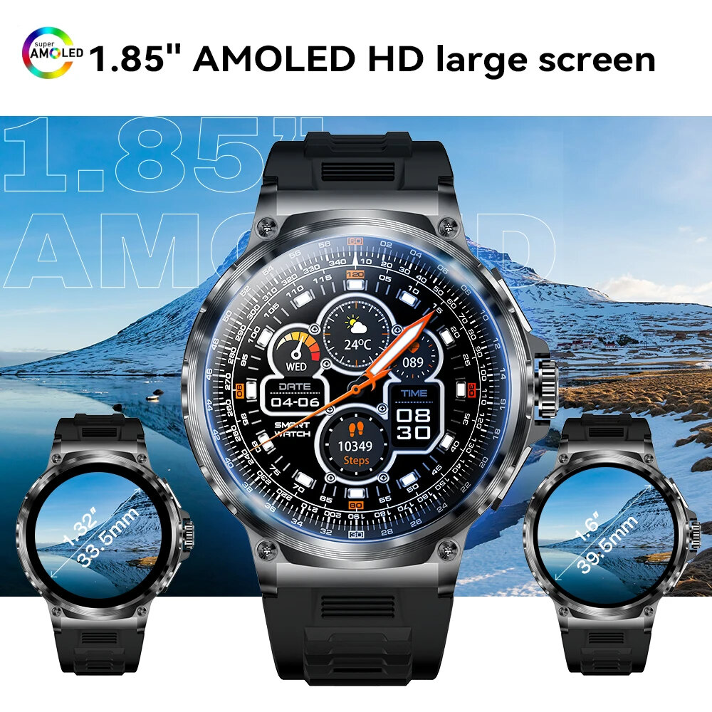 [100days Standby]Rogbid Tank M3 1.85 inch Super Large AMOLED Screen bluetooth Call Heart Rate Blood Pressure SpO2 Monitor Sleep