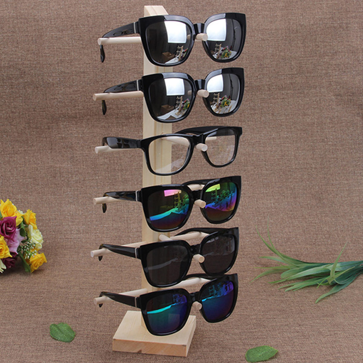 Natural Wood Wooden Sunglasses Eyeglasseses Display Rack Stand Holder Organizer 3/4/5/6 Layers