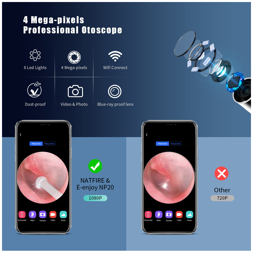 Wireless Smart Visual Ear Cleaner Otoscope NP20 Ear Wax Removal Tool with Camera Ear Endoscope 1080P Kit for IOS/Android