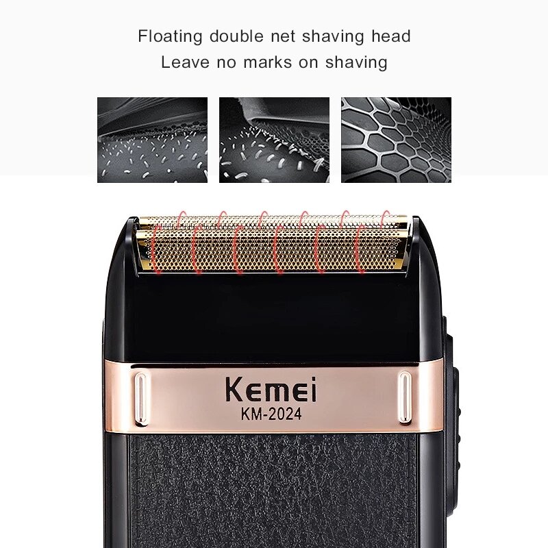 Kemei KM-2024 Electric Shaver For Men Waterproof Rechargeable Electric Professional Beard Trimmer Razor USB Charging